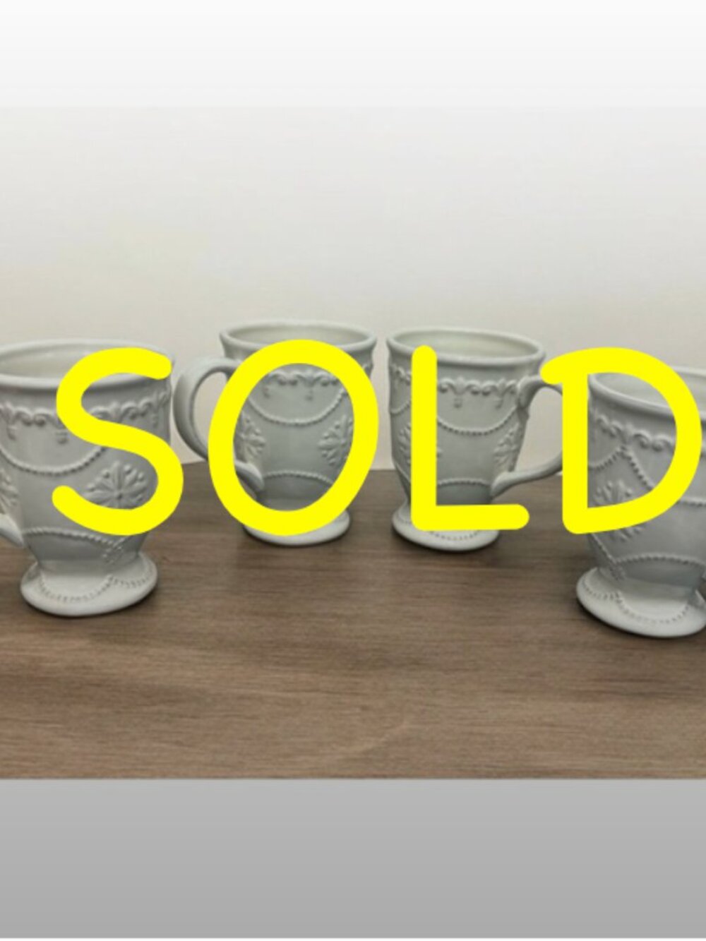 SOLD - Footed Ivory Mug Embossed Set 4 Coffee Tea